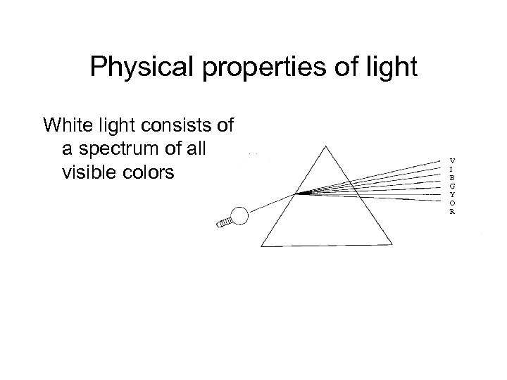 Physical properties of light White light consists of a spectrum of all visible colors