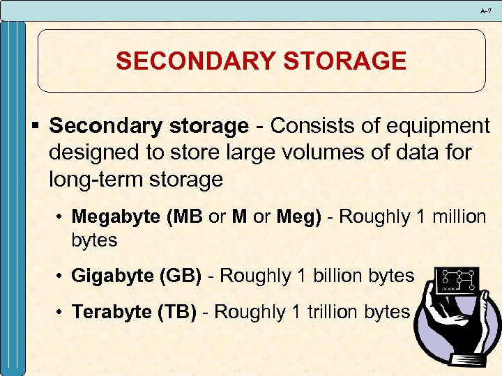 A-7 SECONDARY STORAGE § Secondary storage - Consists of equipment designed to store large