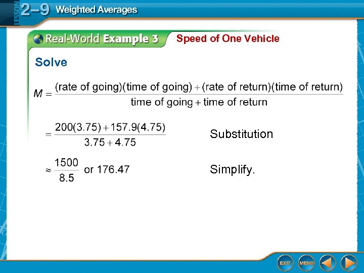 Speed of One Vehicle Solve Substitution Simplify. 