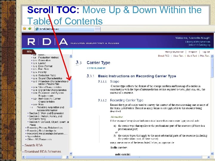 Scroll TOC: Move Up & Down Within the Table of Contents 