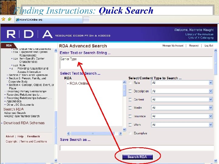 Finding Instructions: Quick Search 