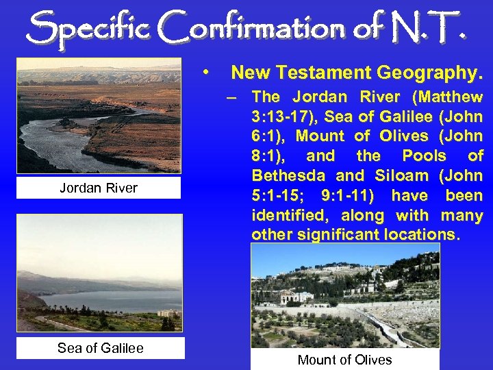 Specific Confirmation of N. T. • Jordan River Sea of Galilee New Testament Geography.