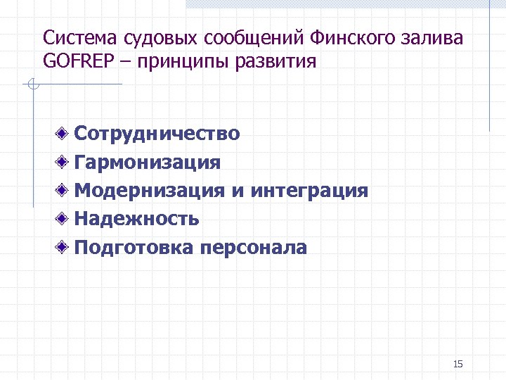 Система судовых сообщений Финского залива GOFREP – принципы развития Сотрудничество Гармонизация Модернизация и интеграция