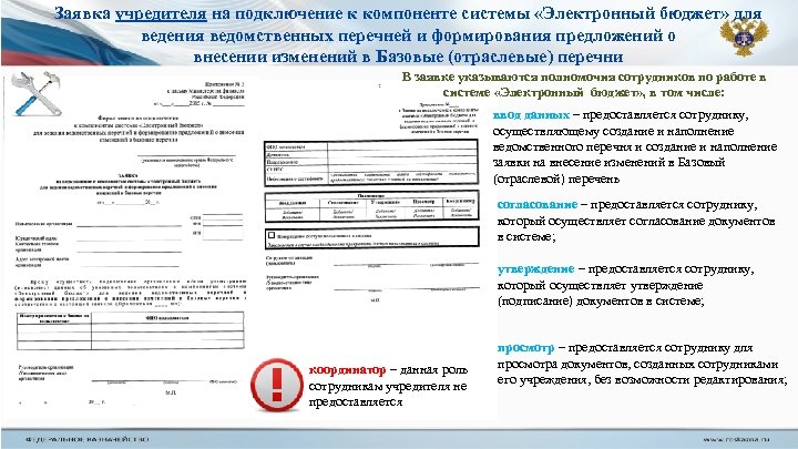 Заявка учредителя на подключение к компоненте системы «Электронный бюджет» для ведения ведомственных перечней и
