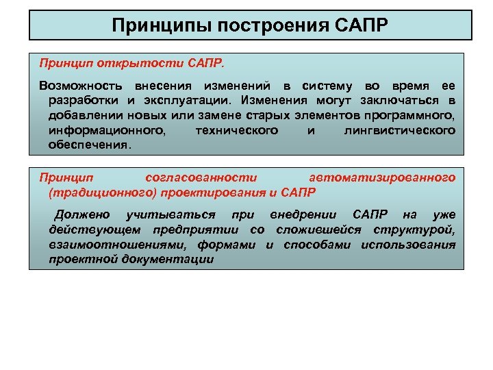 Принципы построения САПР Принцип открытости САПР. Возможность внесения изменений в систему во время ее