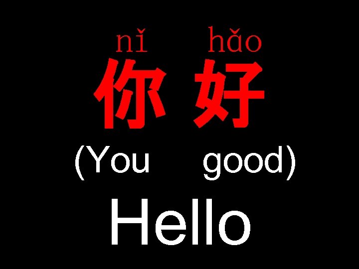 nǐ hǎo 你好 (You good) Hello 