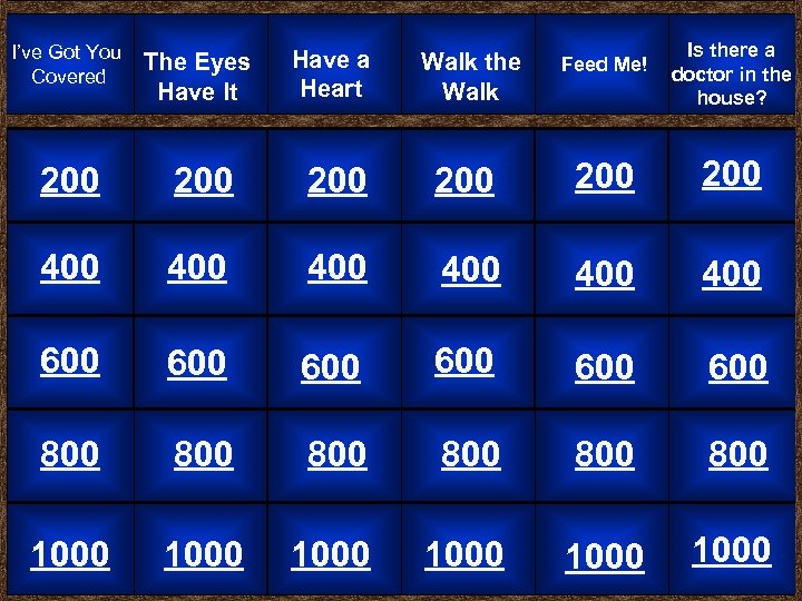 Feed Me! Is there a doctor in the house? 200 200 400 400 600