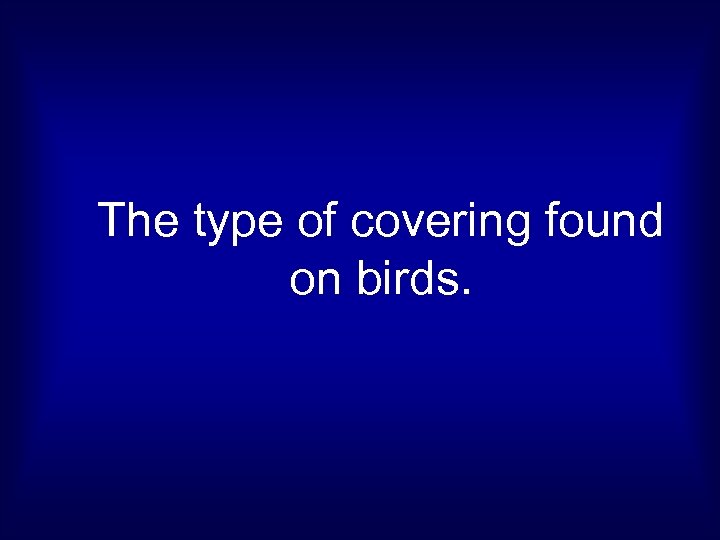 The type of covering found on birds. 