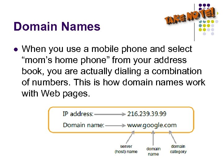 Domain Names l When you use a mobile phone and select “mom’s home phone”