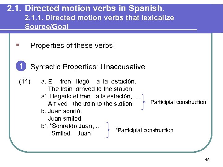 2. 1. Directed motion verbs in Spanish. 2. 1. 1. Directed motion verbs that