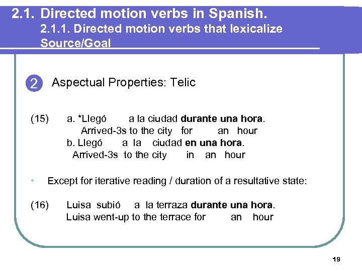 2. 1. Directed motion verbs in Spanish. 2. 1. 1. Directed motion verbs that