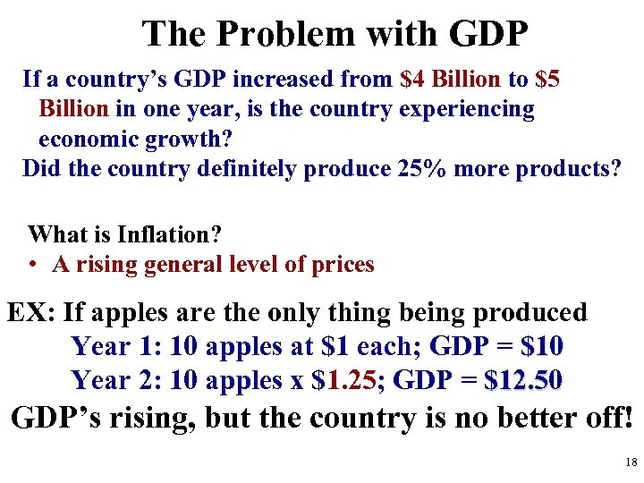 The Problem with GDP If a country’s GDP increased from $4 Billion to $5