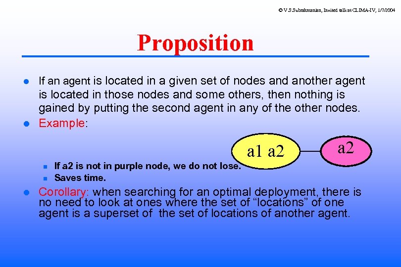 © V. S. Subrahmanian, Invited talk at CLIMA-IV, 1/7/2004 Proposition If an agent is