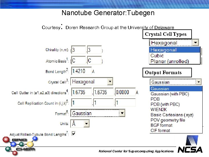 Nanotube Generator: Tubegen Courtesy : Doren Research Group at the University of Delaware Crystal