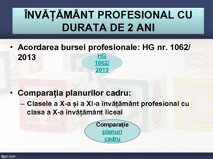 ÎNVĂȚĂM NT PROFESIONAL CU DURATA DE 2 ANI • Acordarea bursei profesionale: HG nr.