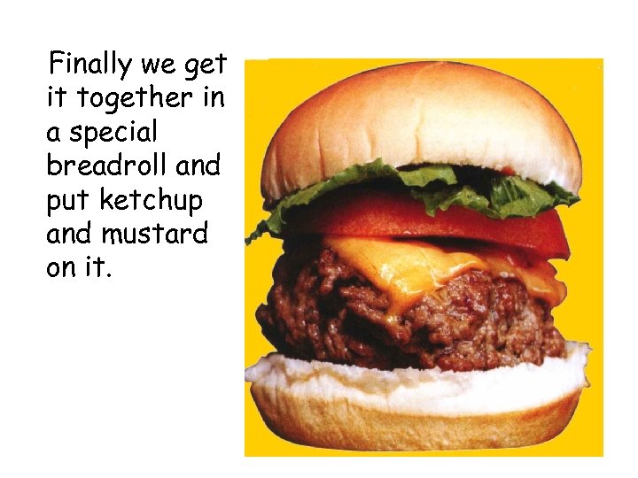 Finally we get it together in a special breadroll and put ketchup and mustard