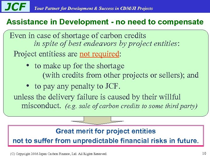 JCF Your Partner for Development & Success in CDM/JI Projects Assistance in Development -