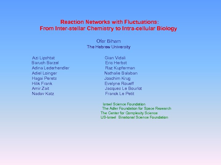 Reaction Networks with Fluctuations: From Inter-stellar Chemistry to Intra-cellular Biology Ofer Biham The Hebrew