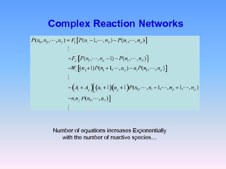 Complex Reaction Networks Number of equations increases Exponentially with the number of reactive species…
