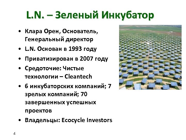 L. N. – Зеленый Инкубатор • Клара Орен, Основатель, Генеральный директор • L. N.