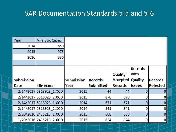 SAR Documentation Standards 5. 5 and 5. 6 