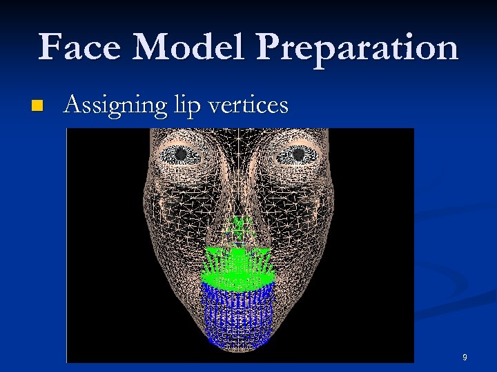 Face Model Preparation n Assigning lip vertices 9 