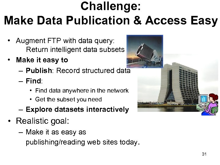 Challenge: Make Data Publication & Access Easy • Augment FTP with data query: Return