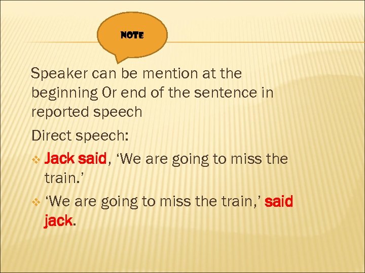 NOTE Speaker can be mention at the beginning 0 r end of the sentence
