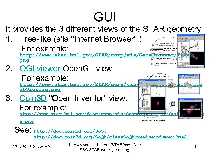 GUI It provides the 3 different views of the STAR geometry: 1. Tree-like (a'la