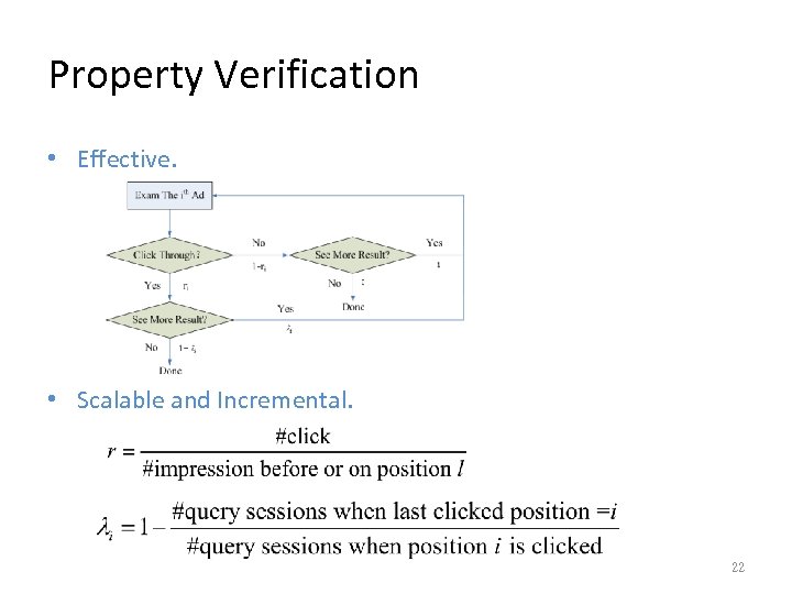 Property Verification • Effective. • Scalable and Incremental. 22 
