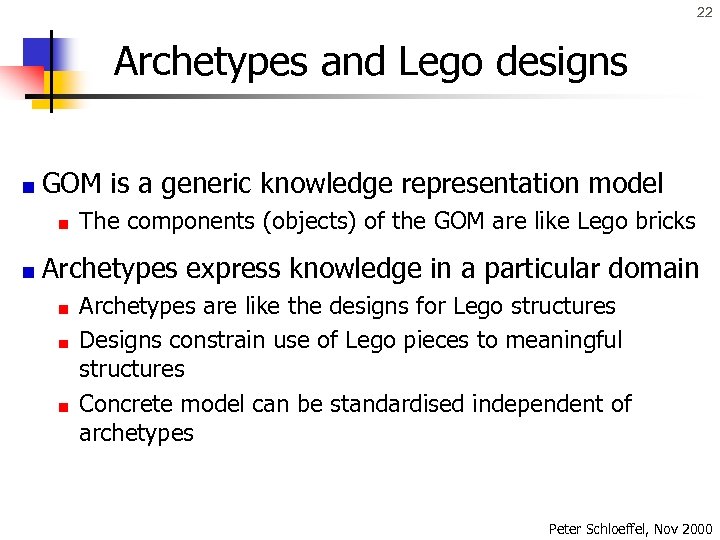 22 Archetypes and Lego designs GOM is a generic knowledge representation model The components