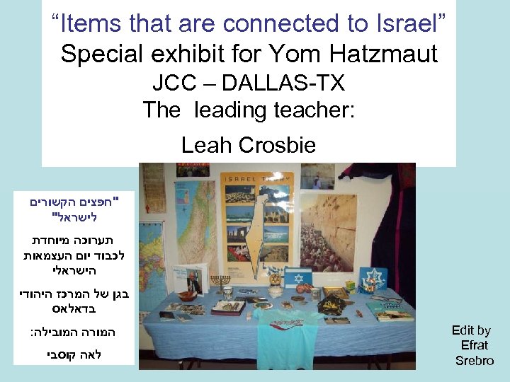 “Items that are connected to Israel” Special exhibit for Yom Hatzmaut JCC – DALLAS-TX