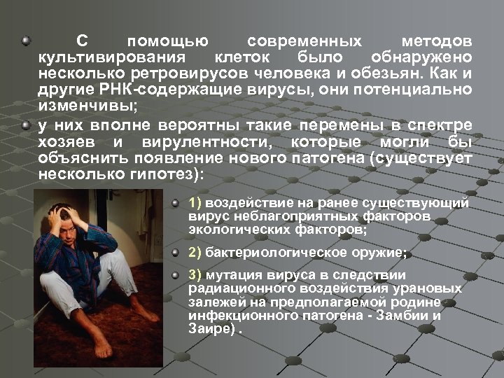 С помощью современных методов культивирования клеток было обнаружено несколько ретровирусов человека и обезьян. Как