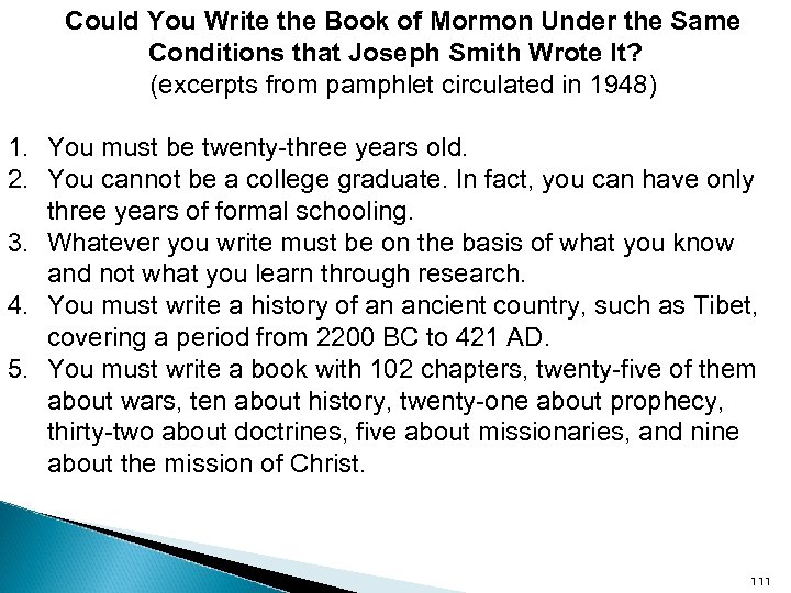 Could You Write the Book of Mormon Under the Same Conditions that Joseph Smith