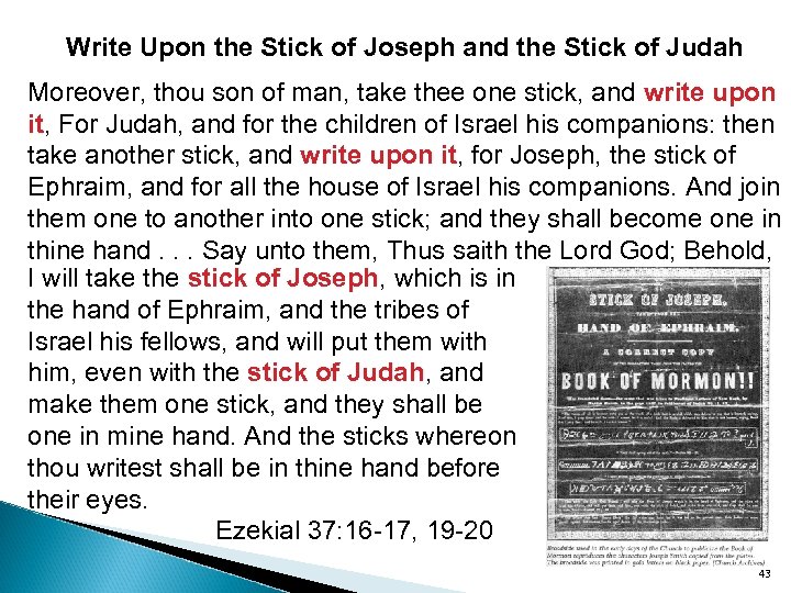 Write Upon the Stick of Joseph and the Stick of Judah Moreover, thou son