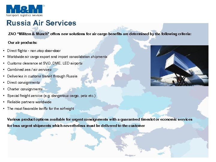 Russia Air Services ZAO “Militzer & Münch” offers new solutions for air cargo benefits