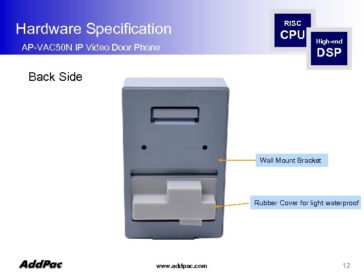 Hardware Specification AP-VAC 50 N IP Video Door Phone RISC CPU High-end DSP Back