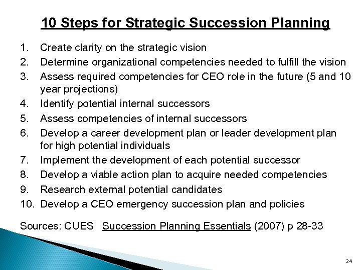 10 Steps for Strategic Succession Planning 1. 2. 3. Create clarity on the strategic