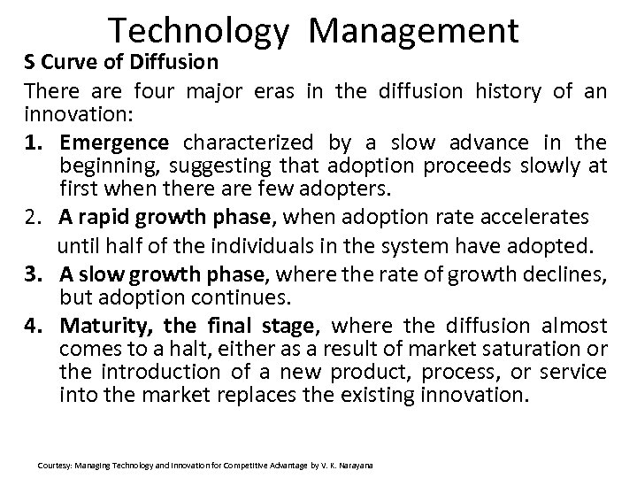 Technology Management S Curve of Diffusion There are four major eras in the diffusion