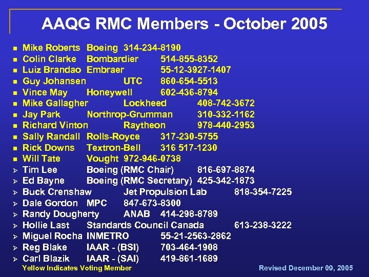 AAQG RMC Members - October 2005 n n n Ø Ø Ø Ø Ø