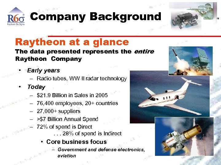 Company Background Network Centric Systems Raytheon at a glance The data presented represents the