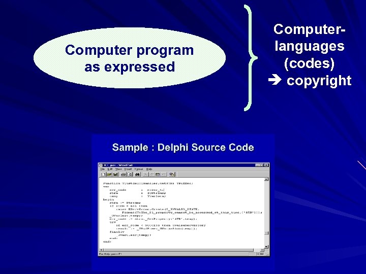 Computer program as expressed Computerlanguages (codes) copyright 