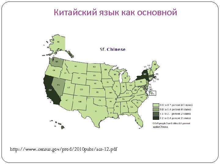 Китайский язык как основной http: //www. census. gov/prod/2010 pubs/acs-12. pdf 