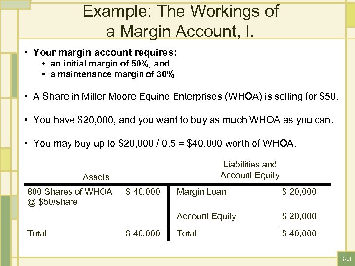 Example: The Workings of a Margin Account, I. • Your margin account requires: •