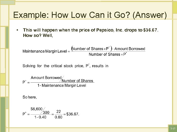 Example: How Low Can it Go? (Answer) • This will happen when the price
