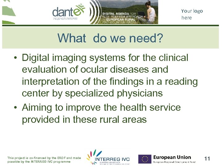 Your logo here What do we need? • Digital imaging systems for the clinical