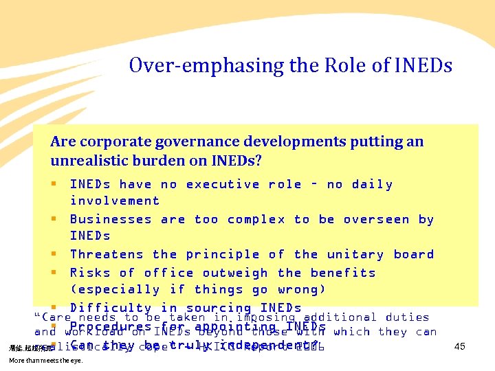 Over-emphasing the Role of INEDs Are corporate governance developments putting an unrealistic burden on