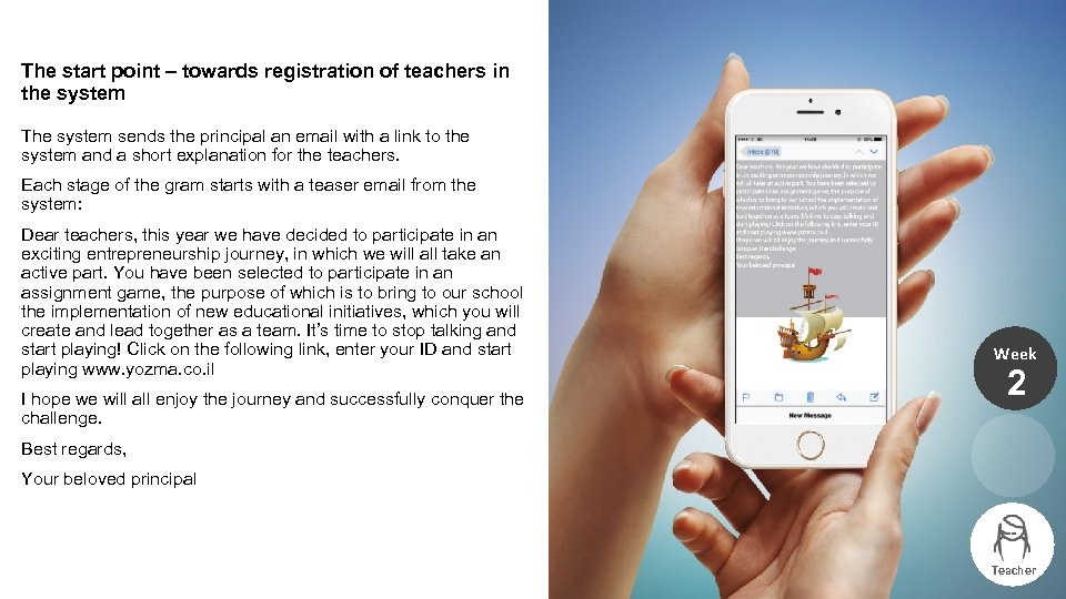 The start point – towards registration of teachers in the system The system sends