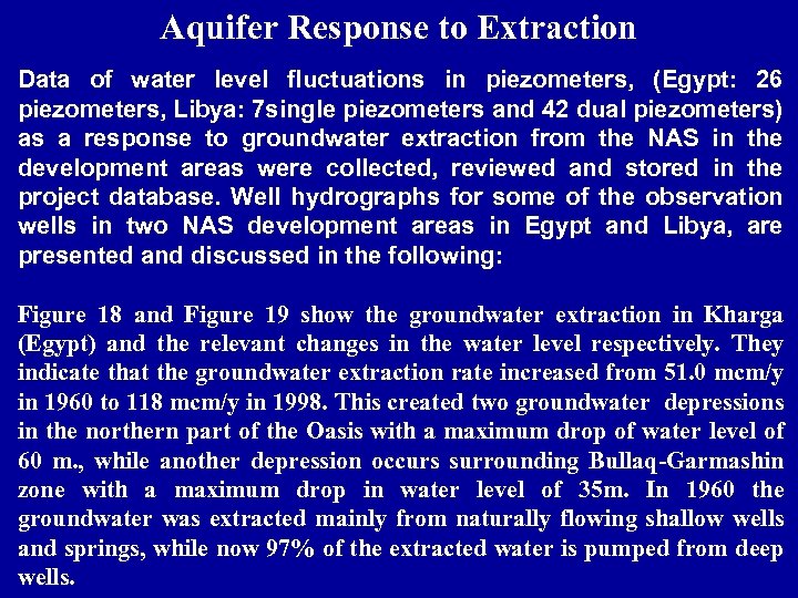 Aquifer Response to Extraction Data of water level fluctuations in piezometers, (Egypt: 26 piezometers,