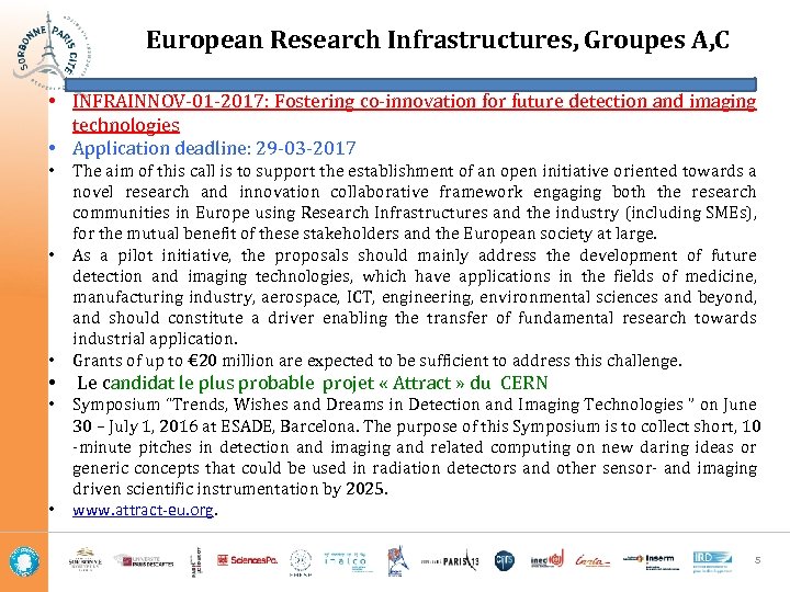 European Research Infrastructures, Groupes A, C • INFRAINNOV-01 -2017: Fostering co-innovation for future detection